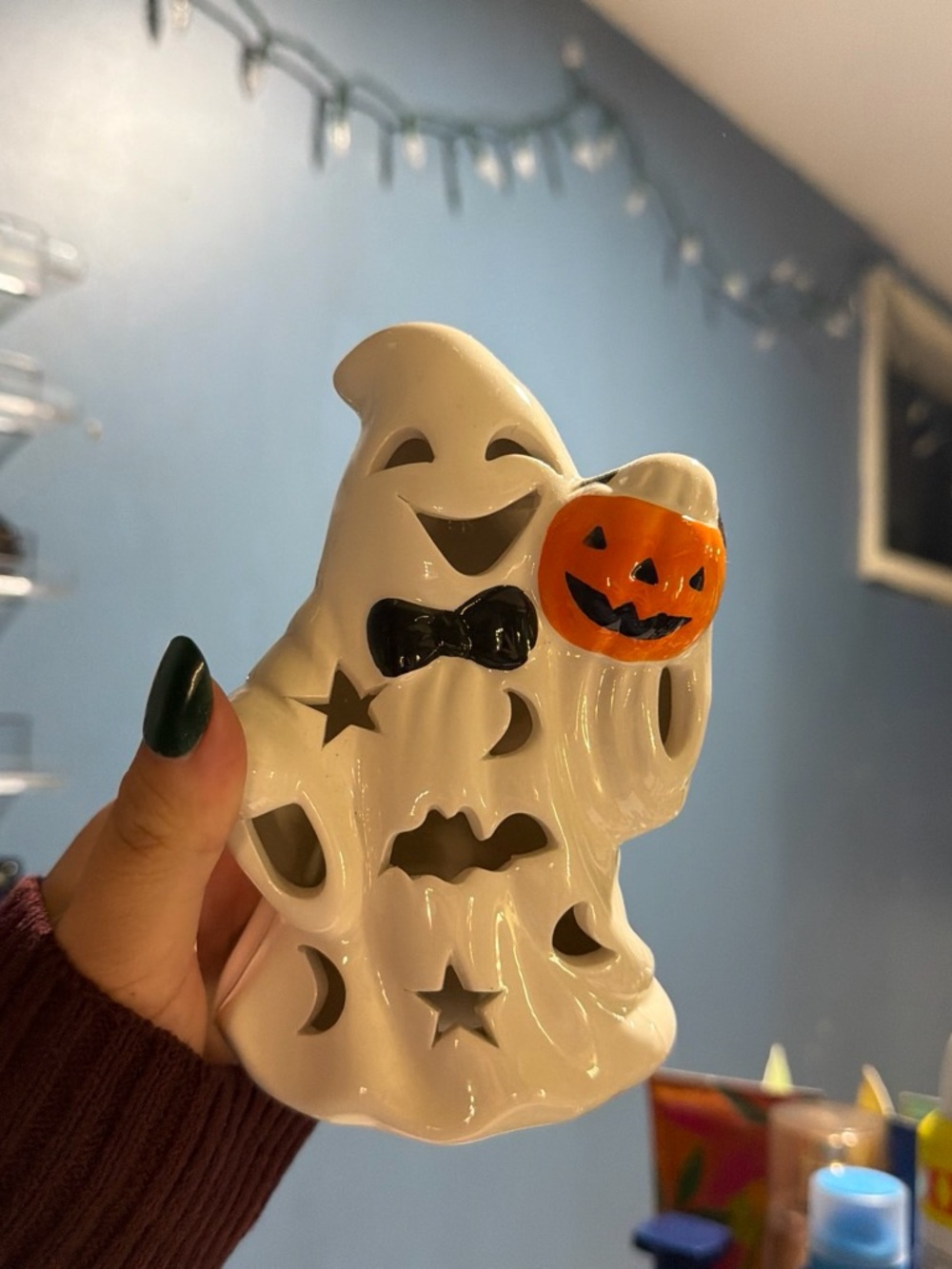 Kids White Ghost Costume Accessory with Orange Pumpkin